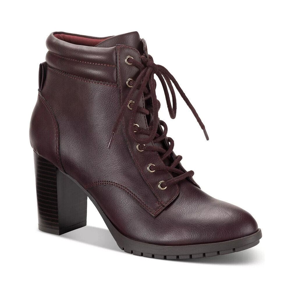 Style & Co Laurellee Bootie Womens US 8.5 Brown Leather Block Heel Boots LION490